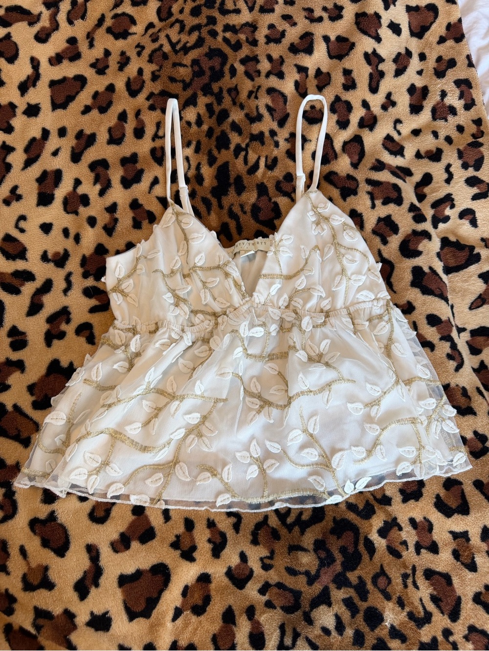 Embroidered Cream Spaghetti-Strap Cami Top